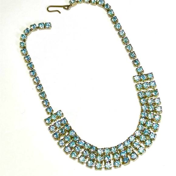 Vintage Necklace Baby Blue Rhinestone 13" Choker Vtg Costume Jewelry M03 - Picture 7 of 7